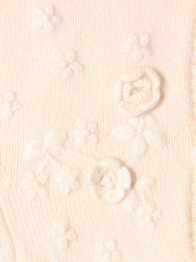 Embroidered Flower Girls Ivory Cashmere Cardigan with Pockets